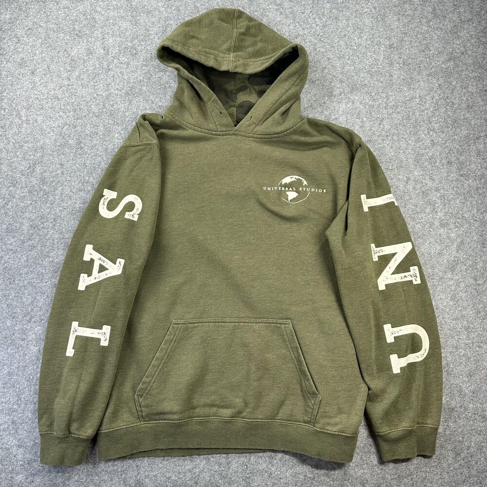 Universal Studios Hoodie Mens Large Green Sleeve Logo Graphic Fleece Pullover